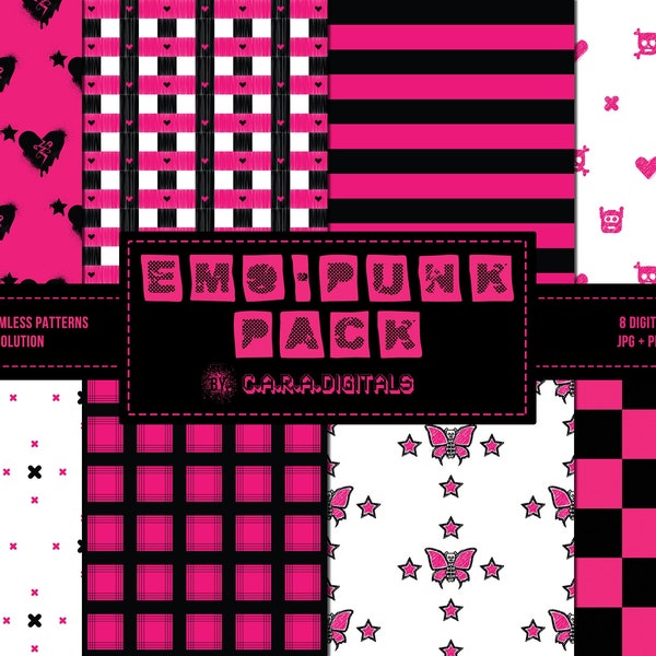 Emo-Punk Art Digital Papers - Commercial Use - Scrapbook Paper - Seamless Pattern - Emo Designer Paper - Background - Emo-Punk Classics