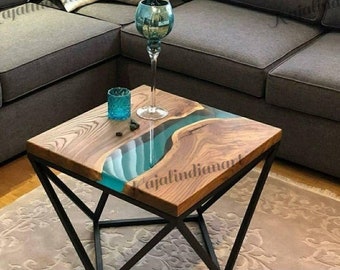 Table basse époxy en bois de luxe en bois naturel, dessus de table basse pour jardin, dessus de table époxy pour décoration d'intérieur avec beau design