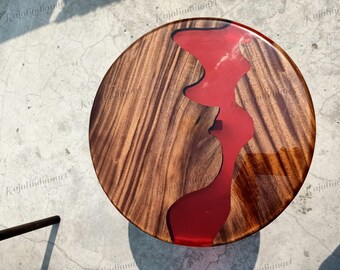 Exclusive Round Red Colour Epoxy Table / Walnut Wood Table Epoxy Table / Live Edge Epoxy River Table / Handmade Table / Natural Walnut table