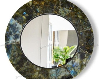 Natural Labradorite stone mirror/Labradorite stone for Bathroom decor/Labradorite Round wall mirror/Beautiful wall mirror for living room