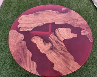 Natürliche runde rote Farbe hölzerne Epoxy-Tischplatte, handgemachte rote Farbe hölzerne Epoxy-Tischplatte, rote hölzerne Epoxy-Kaffeetischplatte für Garten