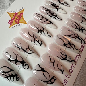 Tribal French Press On Nails / Hand Painted Nails, False Nails, Stick on Nails, Stiletto Nails, Fake Nails, Acrylic Nails, Y2K Nails, Gifts