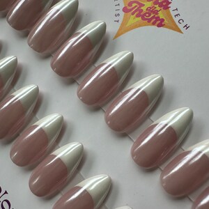 20 Nails ALL SIZES INCLUDED / Chrome French Press On Nails, pink nails, False Nails, Acrylic Nails, Pressons, Fake Nails, pink French nails