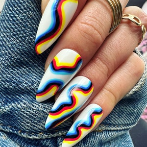 Acrylic Nails Press On Nail/ Hand Painted Press On Nails, Long Press on Nails, Reusable Gel Nails, Presson Nails, Nails Press On, Gel