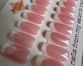 20 Nails ALL SIZES INCLUDED / French Chrome Press On Nails, French Hand Painted Nails, False Nails, Acrylic Nails, Chrome Nails, Fake Nails