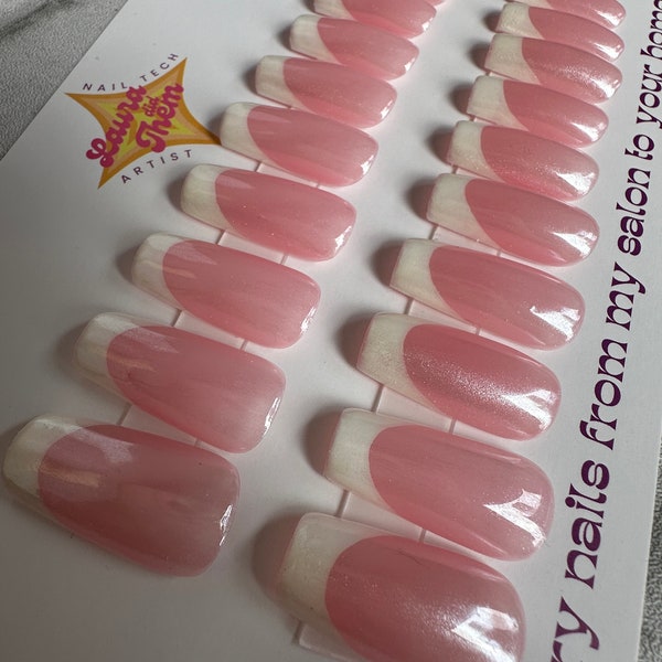 20 Nails ALL SIZES INCLUDED / French Chrome Press On Nails, French Hand Painted Nails, False Nails, Acrylic Nails, Chrome Nails, Fake Nails