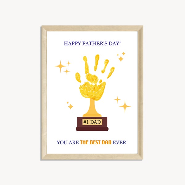 Fathers Day Trophy Handprint Art For Dad, Fathers Day Handprint Craft Printable, Fathers Day Keepsake Gift, Handprint Gift for Dad from Kids