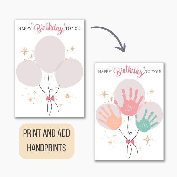 Happy Birthday Handprint Art, Custom Birthday Gift, Handprint Keepsake from Child to Parent, Grandparent, DIY kids children toddler activity