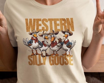 Western Silly Goose On The Loose Shirt, Silly Goose Farm Cowboy T-Shirt, Cute Goose Shirt Gifts for Cowgirl Farm Girls, Meme Goose T-Shirt