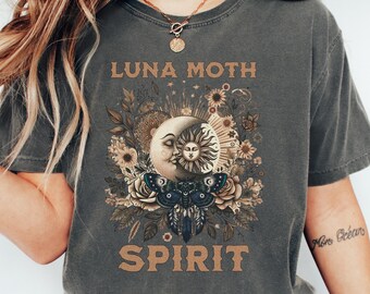 Luna Moth Comfort Colors Cotton TShirt Gift for Gift for Her,Wildflower Celestial Cottagecore Shirt,Mystical Moon Phase Top,Cute Boho Flower