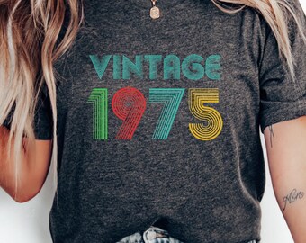 Camiseta de cumpleaños de 1975, regalo de 50 cumpleaños para mujeres, camiseta de 50 cumpleaños, camiseta vintage de cumpleaños de 1975, regalo de cumpleaños para mamá, regalo de abuelo