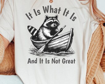 It Is What It Is And It Is Not Great Vintage Cotton Shirt, Chillin Raccoon Tee Vintage Funny Meme Shirt for Meditation Lovers, Raccoon Vibes