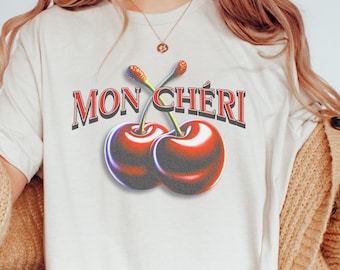 Maglietta Mon Cherry da donna, maglietta estiva retrò, ciliegie super divertenti, ciliegie fresche, maglietta "Besties", maglietta "Spiaggia", regalo retrò Cheri