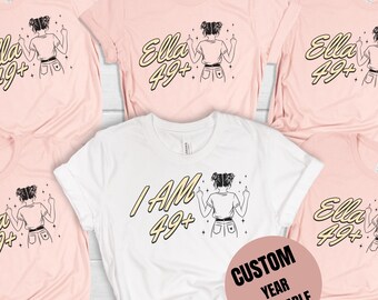 I Am 49+ Middle Finger T-shirt, Ladies 50th Birthday Shirt, Party T-shirt, personalised T-shirt, Birthday Girl Tshirt, Funny Birthday Tee