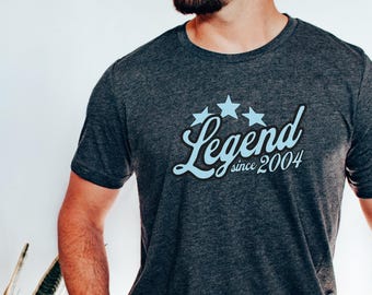 Camiseta de hombre "Leyenda desde 2004", regalo de 21 cumpleaños para hombre, niño o hijo de 21 años, regalo para su hijo, regalo de 21 cumpleaños, regalo de 21 cumpleaños para hijo.