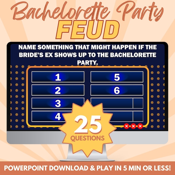 Family Feud Bachelorette Party Game - Powerpoint Download & Printable PDF | Family Feud Hen Do Game | Wedding Game | Bridal Shower Game