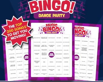 Dance Party Music Bingo Game | 100 Cards, Playlists (Digital Download)