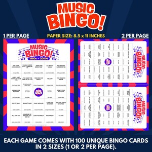 Each Game Comes With 100 Unique Bingo Cards in 2 Sizes (1 or 2 per Page).