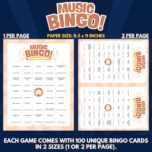 Each Game Comes With 100 Unique Bingo Cards in 2 Sizes (1 or 2 per Page).