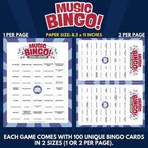 Each Game Comes With 100 Unique Bingo Cards in 2 Sizes (1 or 2 per Page).