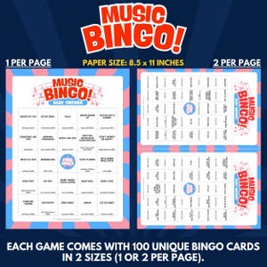 Each Game Comes With 100 Unique Bingo Cards in 2 Sizes (1 or 2 per Page).