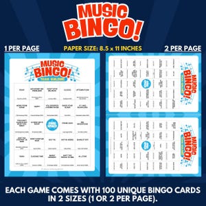 Each Game Comes With 100 Unique Bingo Cards in 2 Sizes (1 or 2 per Page).