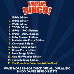 Want More Bingo? Check Out All Our Music Bingo Games Here on Etsy!