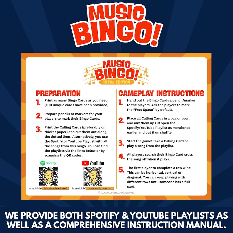We Provide Both Spotify & YouTube Playlists As Well as a Comprehensive Instruction Manual.