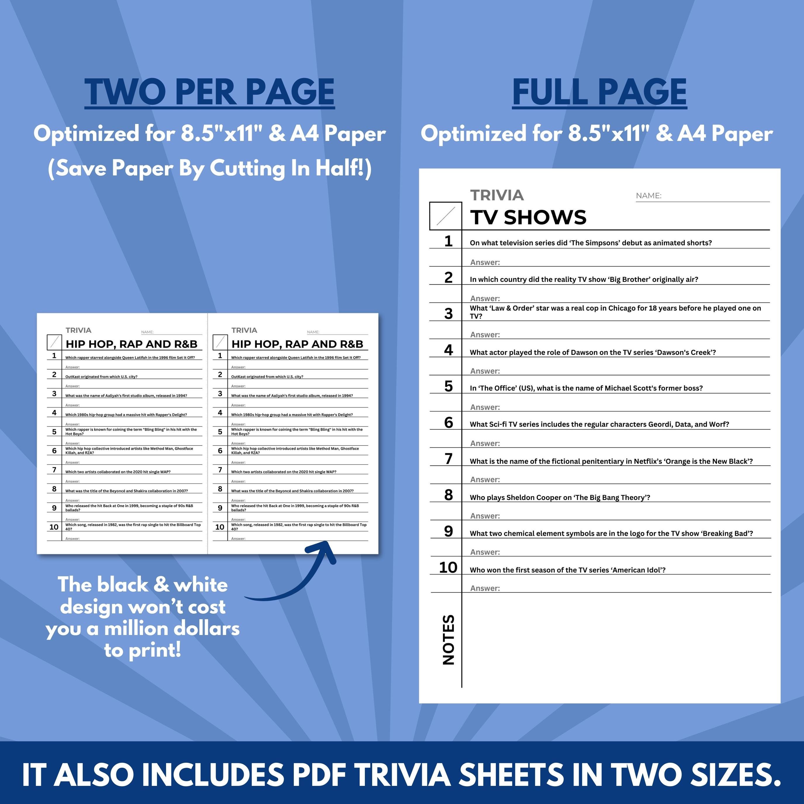 Trivia Question Document 4,000+ Trivia Questions Game: General Knowledge, Pub Quizzes (google ...