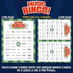 Each Game Comes With 100 Unique Bingo Cards in 2 Sizes (1 or 2 per Page).
