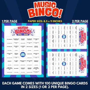 Each Game Comes With 100 Unique Bingo Cards in 2 Sizes (1 or 2 per Page).