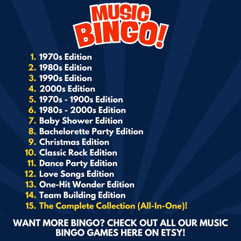 Want More Bingo? Check Out All Our Music Bingo Games Here on Etsy!