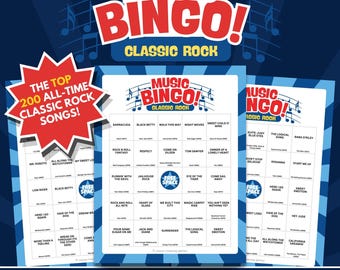 Classic Rock Musik Bingo (Printable) | Digitaler Download | 100 Karten + Visitenkarten + Steampunk & YouTube Playlists | Bingo Party Spiel