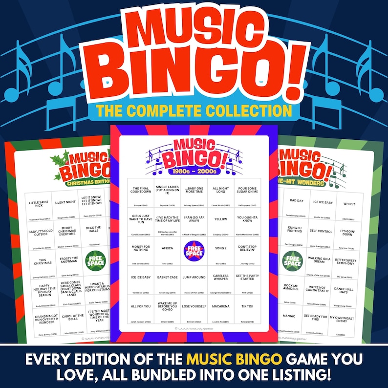 Music Bingo - The Complete Collection - Every Edition of the Music Bingo Game You Love, All Bundled Into One Listing!
