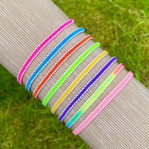 Thin Macrame Friendship Bracelet, White & Neon Colours