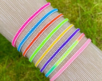 Thin Macrame Bracelet in White and Neon Colours, Square Knot Friendship Bracelet, Minimalist Bracelet, Real Handmade in Wales