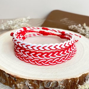 Red and White Braided Bracelet, Waterproof Surf Anklet, Martenitsa, Мартеница, March, Martis, Martisor