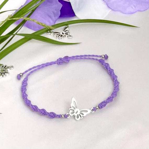 KGDUYC 2 bracciali BFF, braccialetti dell'amicizia fatti a mano, braccialetti abbinati a farfalla, braccialetto regolabile per migliori amici, regalo di gioielli, viola+rosa