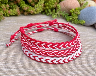 Red and White Braided Bracelet, Red and White Anklet, Waterproof Surf Bracelet Anklet, Martenitsa, Мартеница, March Bracelet, Martis
