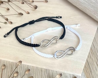 Matching Couple Bracelets Set in White and Black with Infinity Charm