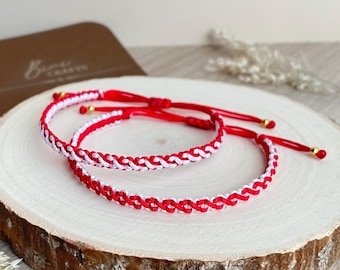 Red and White Braided Bracelet, Traditional Martenitsa, Martisor, Spring Accessory, Health & Luck Jewellery