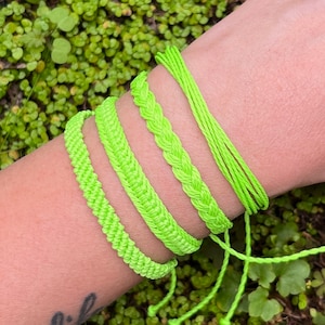 Neon Green Macrame Surf Bracelets-Four Styles Available-Waterproof Waxed Cord Bracelets-Real Handmade-Friendship Bracelets-Made in Wales