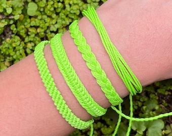 Neon Green Macrame Surf Bracelets-Four Styles Available-Waterproof Waxed Cord Bracelets-Real Handmade-Friendship Bracelets-Made in Wales