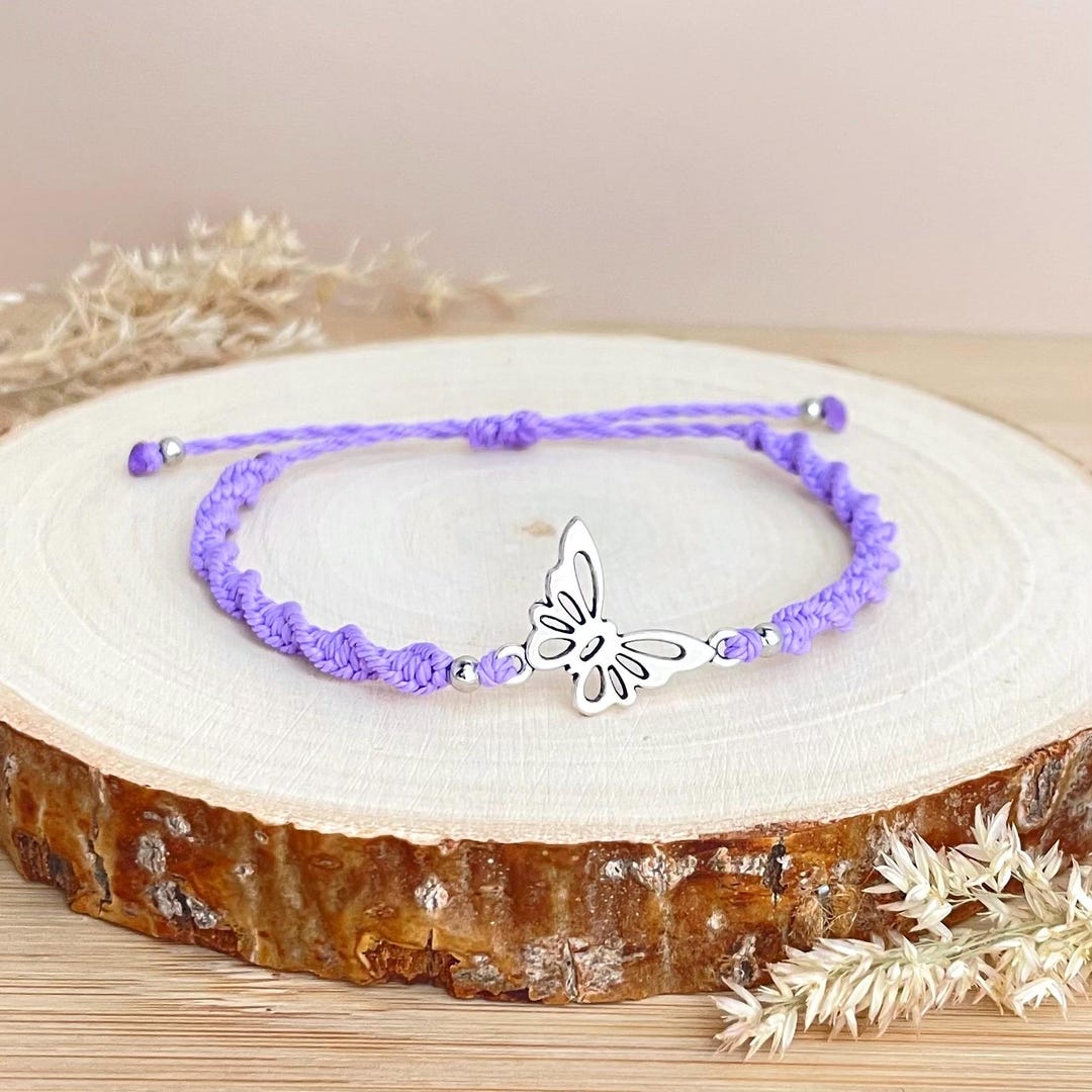 2 Bracciali BFF A Farfalla Regolabili In Lega E Corda Cerata – Gioielli Dell'Amicizia Viola E Rosa Per Migliori Amiche, Regalo Significativo