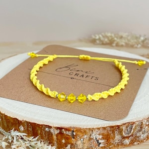 Armband aus gelber Wachskordel mit Citrin-Bicone-Kristallperlen, handgefertigter spiralförmig geflochtener Makramee-Knoten
