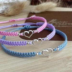 Handmade Heart Charm Macrame Bracelet, Gift for Her, Dainty Cord Bracelet, 48 Colours Available
