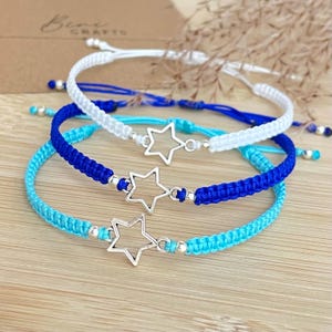 Stern Bettelarmband, Makramee Quadratknoten, verstellbares Freundschaftsarmband, 48 Farben zur Auswahl