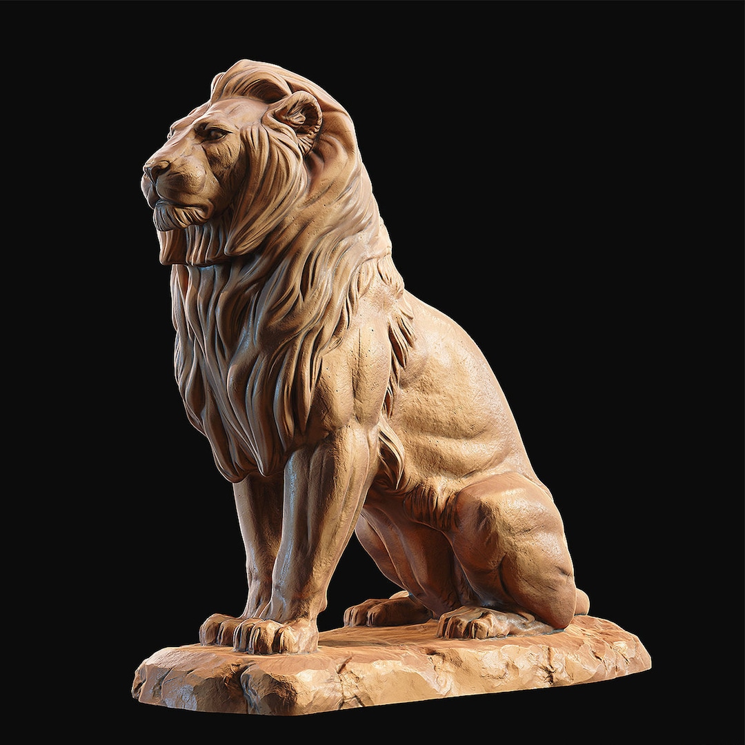 Lion Sitting on a Stone Sculpture 3D STL File Animals 3D Etsy Canada