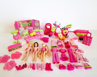 Vintage Polly Pocket Dolls "Farbe Pink / Rosa" Outfits Schuhe Pet Kleidung Möbel