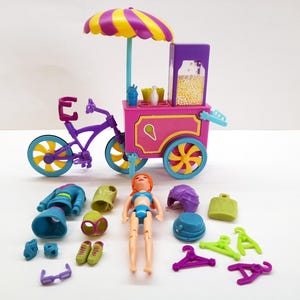 Vintage Polly Pocket Relaxin Resort Popcorn Cart mit Fahrrad